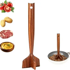 Solid Wood Multi-Functional Meat Mincer, Home Use Burger Patty Press, Baby Food Potato Pumpkin Masher, Chicken Shredder Kitchen Tool