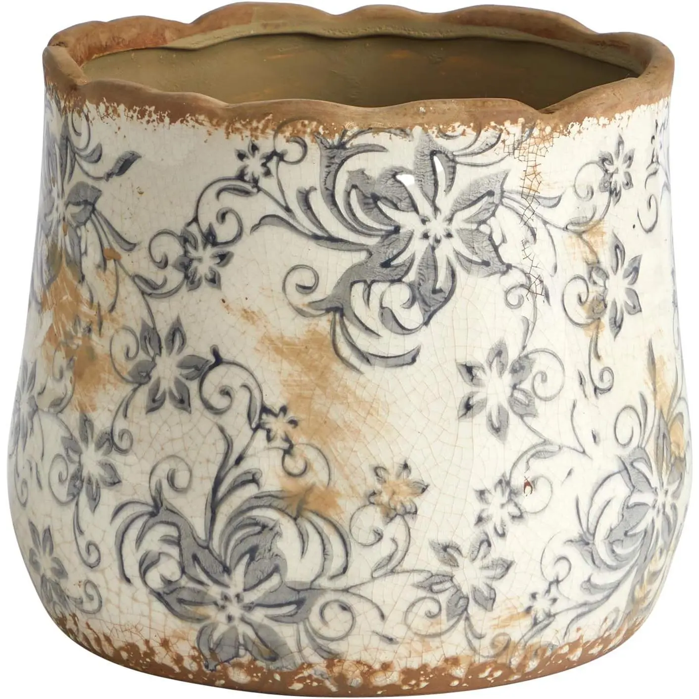 7in Tuscan Gray Scroll Ceramic Planter Pot, Home Improvement Garden Ceramic Planter Pots, Planter Pot Ceramic