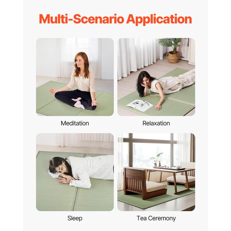 VEVOR Japanese Tatami Mat,  , King Size Foldable Japanese Tatami Mattress( Natural Rush Grass), Japanese Floor Mattress with Non-Slip Backing & Fresh Scent, Futon Mattress for Sleeping Meditation Yoga