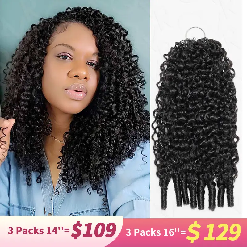 QVR Pure Human Hair Curly Bundles - Machine-Made Crochet Human Hair Braids Extensions for Women, Natural Black Twist Pieces, 14-24 inches Length, All Seasons Use