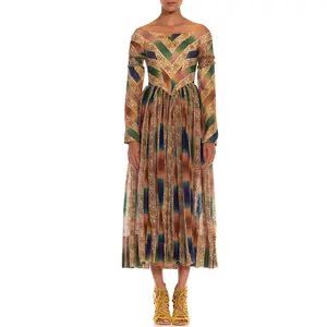 1850'S Green & Pink Organic Cotton Floral Ombre Printed Dress