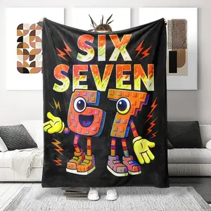 Fun Six Seven Theme Flannel Digital Print Blanket, Durable and Super Soft, Perfect for Sofa Bed Office Travel, Gift