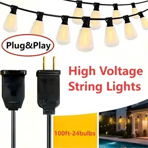 DAYBETTER LED Outdoor String Lights 50FT(12bulbs) or  100FT (24bulbs) Patio Lights with Shatterproof ST38 Vintage Edison Bulbs, Outside Hanging Lights Waterproof for Porch, Deck, Garden, Backyard, Balcony, 2700K warm white