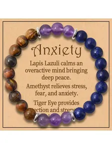 Lapis Lazuli & Amethyst & Tiger Eye Trio Bracelet, Anxiety Relief Bracelet, Grounding Crystal Jewelry for Deep Peace & Mental Stress Clarity