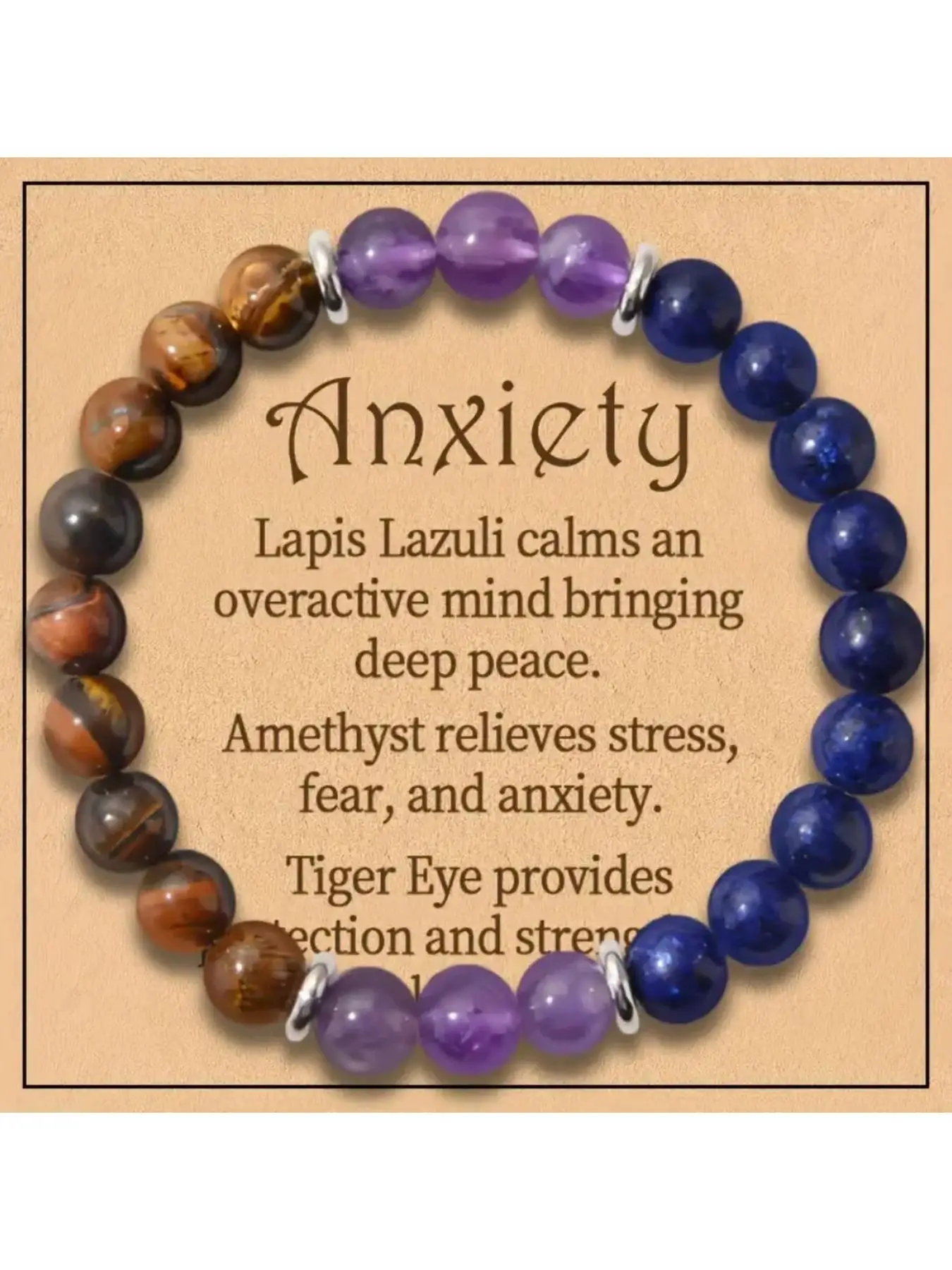 Lapis Lazuli & Amethyst & Tiger Eye Trio Bracelet, Anxiety Relief Bracelet, Grounding Crystal Jewelry for Deep Peace & Mental Stress Clarity