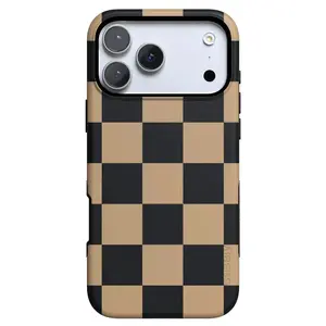 Casely iPhone 17 Pro Case | Fit Check | Black & Brown Checkerboard | Bold Protective Design | Compatible with MagSafe