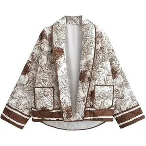 Women’s Quilted Jacket Cardigan Lightweight Floral Print Open Front Padded Puffer Coat with Pockets – Cozy Vintage Style Casual Spring Fall Outerwear for Women, cozy women jacket, women stylish quilted cardigan, women open front jacket, gift for her
