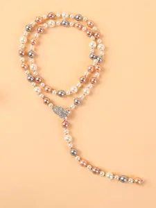 Elegant Pearl Necklace for Women, Long Freshwater Pearl Sweater Chain, Blue Mix, Bohemian Style, Adjustable Length, Dangling Pearl Necklace