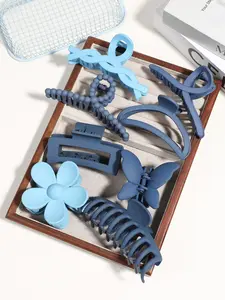8pcs mixed blue hairpin set, flower/butterfly/braided hair multi-style! Ins-style matte hair grip, Korean version of simple headdress, create a variety of hairstyles