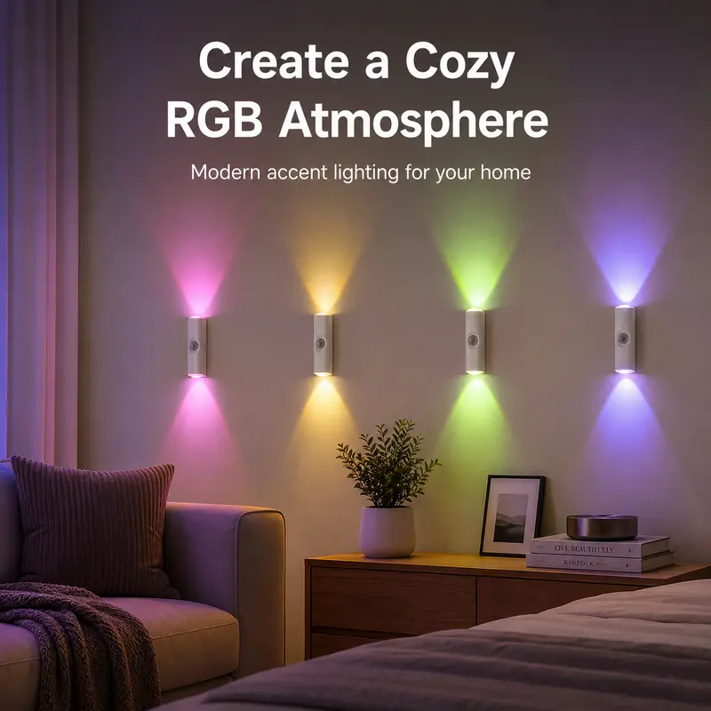 4pcs Rechargeable USB-Powered Motion-Sensor Interior LED Wall Lights - Ambient Glow Multifunctional Decorative Sports & Outdoor Lanterns for Camping