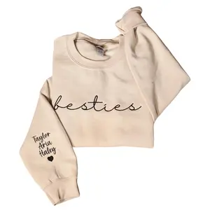 Custom Embroidered Besties Sweatshirt With Names On Sleeve, Personalized Best Friend Sweatshirt, BFF Outfit, Matching Friends Clothing Gifts