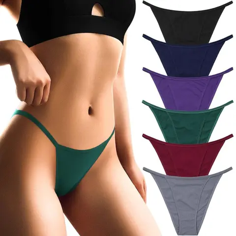 LEVAO Women's 6-Pack String Bikini Panties - 95% Cotton, Super Breathable, Cheeky Briefs, Gentle Touch, Multicolor, Great for Yoga, Errands, Parties (cotton underwear women), 95% Cotton, Gentle Touch
