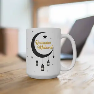 Ramadan Mubarak Ceramic Mug, Islamic Eid Coffee Cup, Muslim Gift Tea Mugs, Islamic Ramadan Decor Ornament, Personalized Ramadan Fasting Mug.