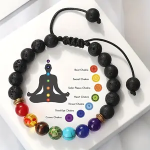 7 Chakras Healing Bracelet Adjustable, Stretchable Lava Rock for Balance, Meditation, and Style Jewelry