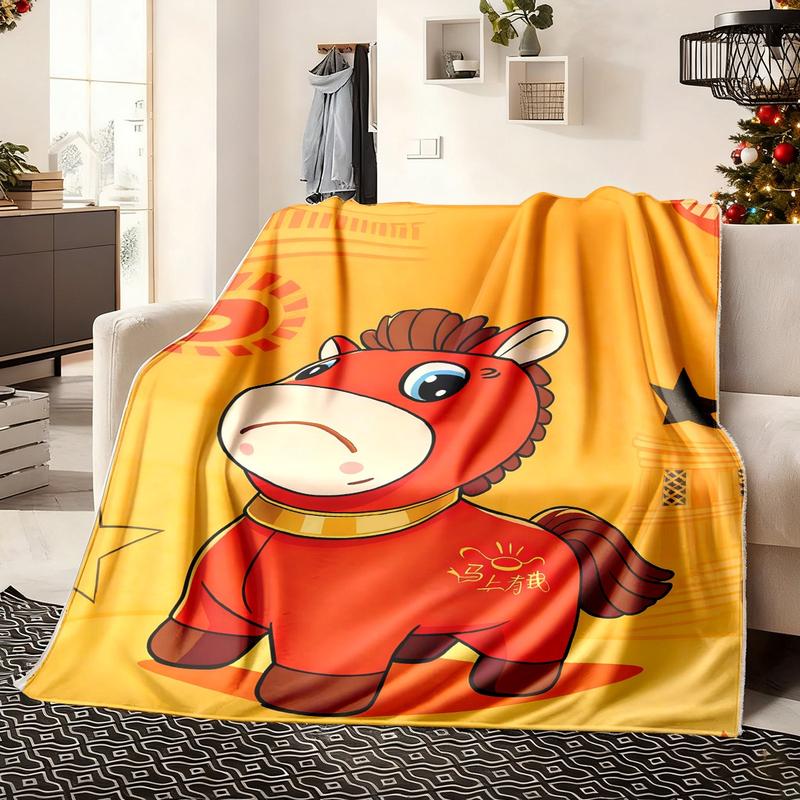 Cry Horse Theme Blanket, High-Weight Flannel Fabric, Soft and Warm, Anti-Wrinkle, Easy Clean, Perfect Gift for Friends and Lovers, Happy Blanket Gifts