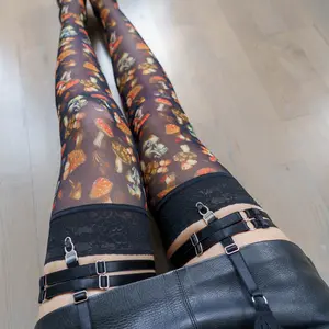 Mystical Mushrooms Print Stay Up Stockings