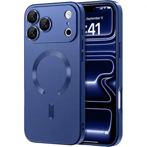 Magnetic for iPhone 17 Pro Case [Compatible with Magsafe] [Full Camera Protection] Cute Slim Shockproof Bumper Soft Silicone Matte Metallic Lustre Phone Case for Women Men Girls, Blue