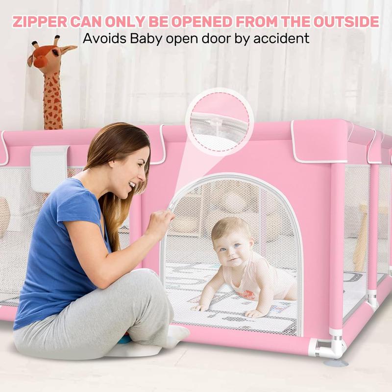 Baby Playpen with Anti-Slip Mat for Indoor&Outdoor Playard Kids Activity Center with Gate, Portable Fence Area for Babies and Toddlers playpen,Pink