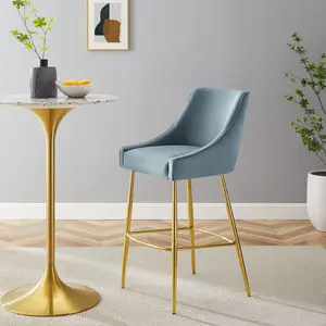 Modway Discern Performance Velvet Bar Stool in Light Blue