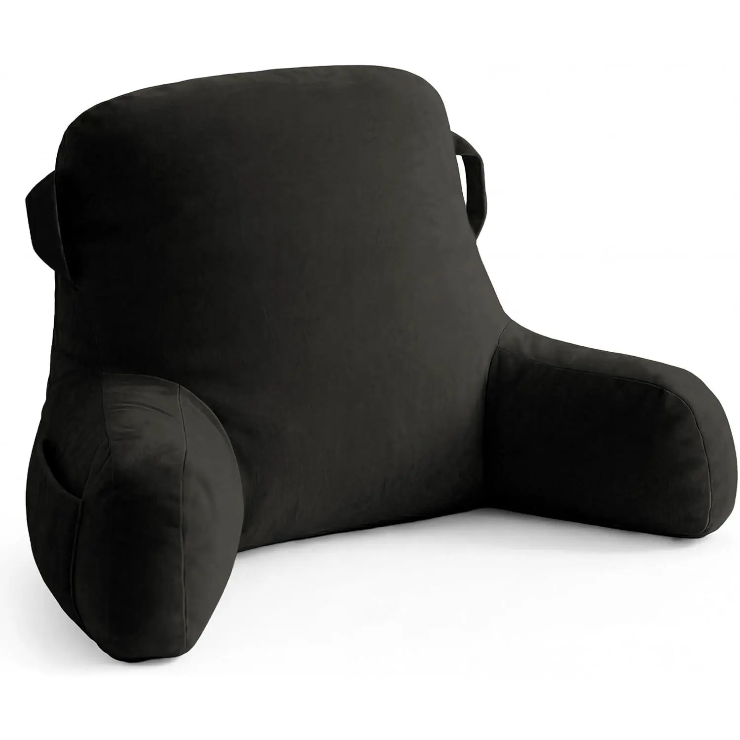 Comfy Reading Pillows for Bed Sitting Up(Grey Oeko-Tex), Velvet Back Pillow with Arms & Pockets for Adults, Bed Pillow for Dorm/Reading/Watching/Gaming