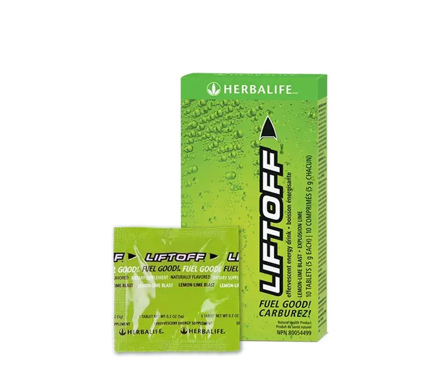 Herbalife Liftoff Lemon-Lime Blast Energy Drink Tablets - 10-Count Pack, Zesty Flavor, Mixable, Convenient, Sport Performance Support, Gaming Boost, Sucralose, Thiamine Mononitrate, Biotin and Cyanocobalamin, Corn Syrup Solids, Polyethylene Glycol, Bevera