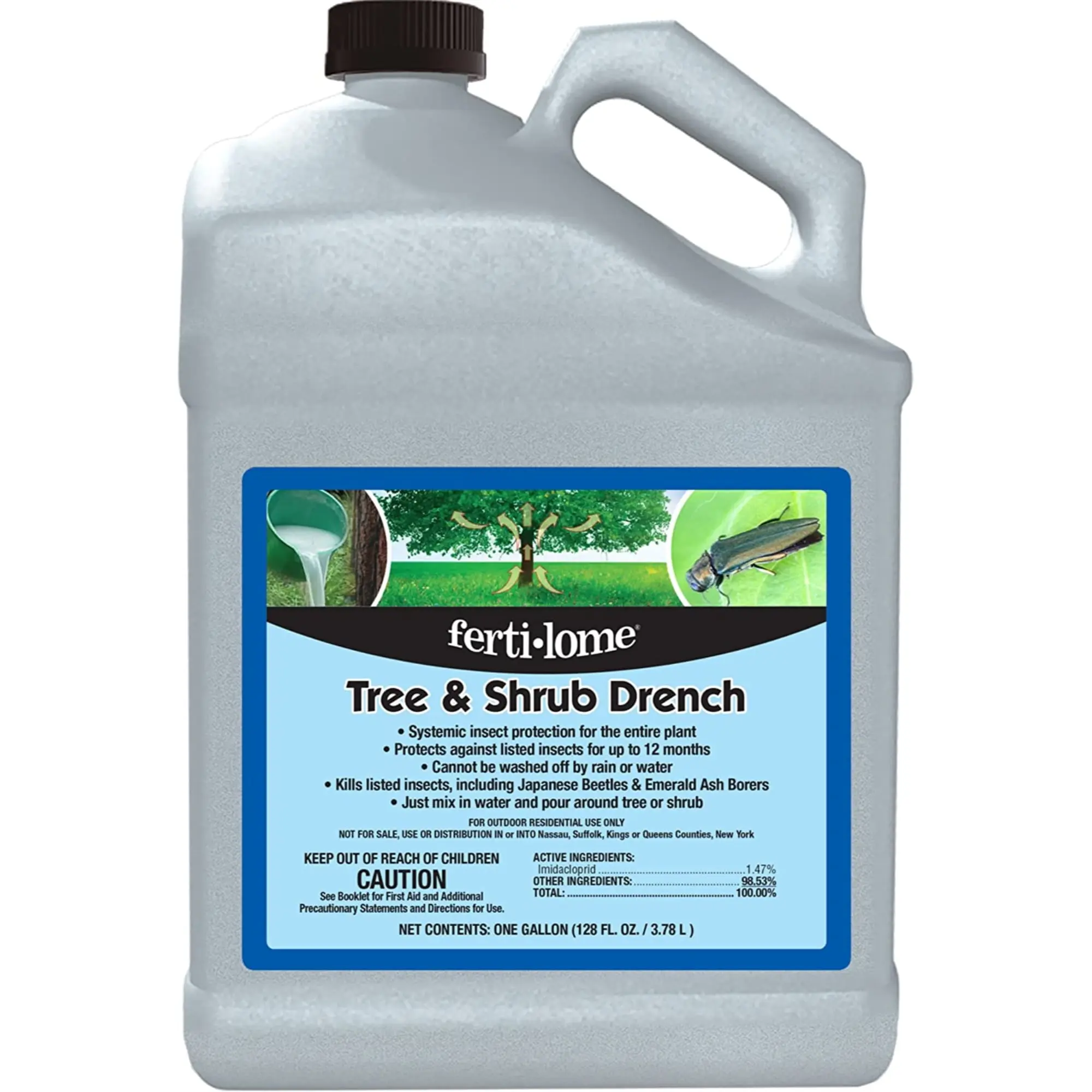 212 MAIN Ferti-Lome 1 gal Tree & Shrub Systemic Drench, Liquid Insect Killer with Year-Long Root Protection for Outdoor Plant Care, One Gallon