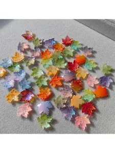 50pcs Glass Maple Leaf Pendants DIY Jewelry Supplies Colorful Autumn Leaves for Earrings Bracelets Necklaces Hair Accessories Festival Gifts Fashion Accessories