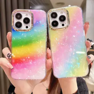 Luxury Rainbow Shell Glitter Laser Phone Case For iPhone 16 Pro Max 15 14 13 12 11 Leopard Print Shockproof Plating Cover Protector Screen Protector Protection Protective Smartphone Casing