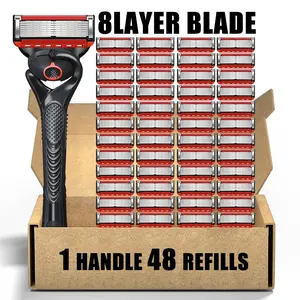 Men's Razor with 48 Replacement Blades, Sharp Shaving Razor Blade Set, 1 Handle, Skin Irritation Prevention, Men's Grooming Essentials