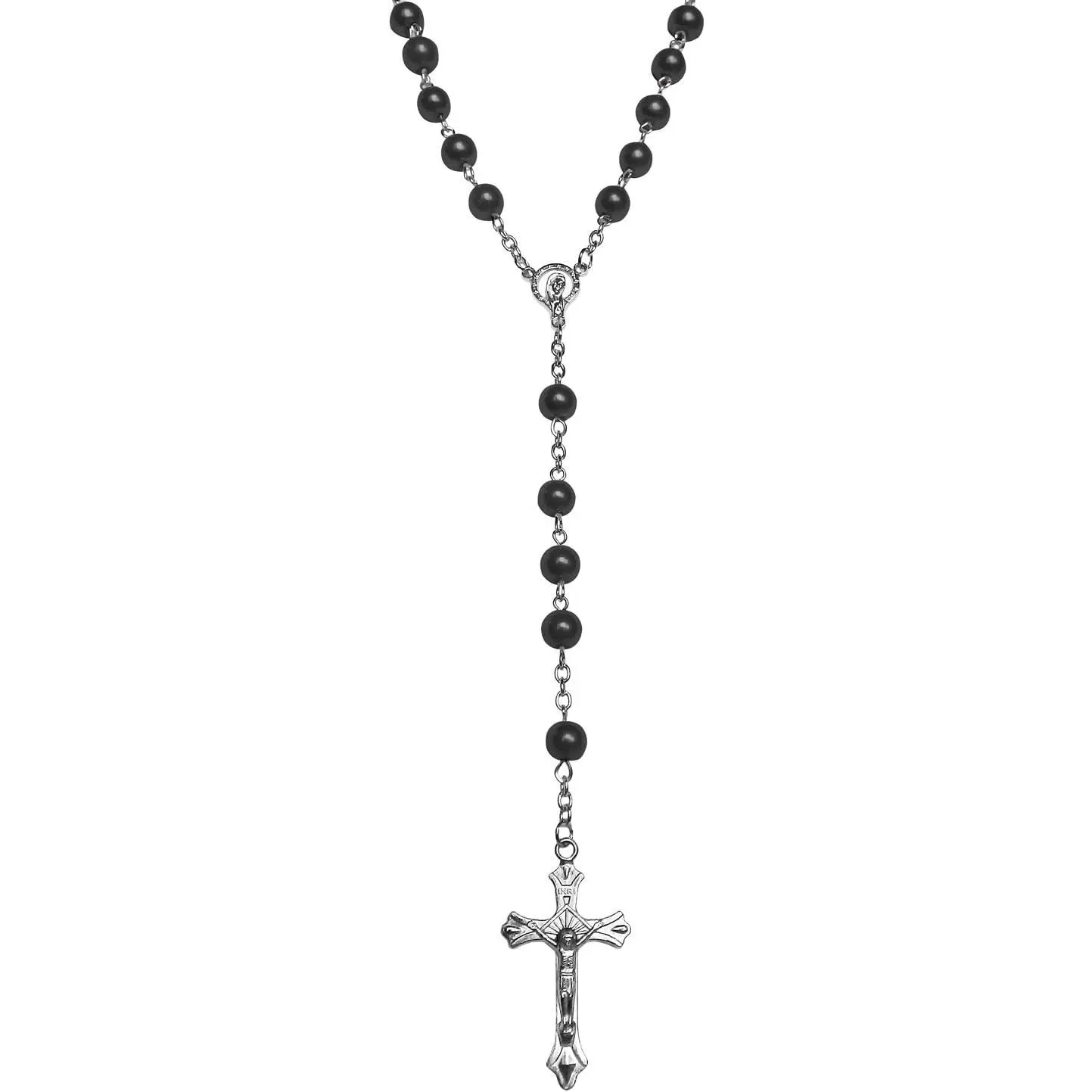 Rosary Black Beads Necklace Catholic Rosary Beads With Metal Crucifix