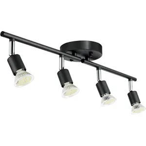 【Summervibes】VEVOR 4-Light LED Track Lighting Kit,  Ceiling Spot Light with Rotatable Light Arms and Heads, 24.8" Track Lighting Fixture, Included 4 GU10 3000K Bulbs for Indoors Exhibition, Kitchen, Living Room