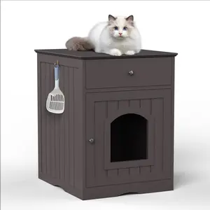 Wooden Pet House Cat Litter Box Enclosure with Drawer,Side Table,Indoor Pet Crate,Cat Home Nightstand