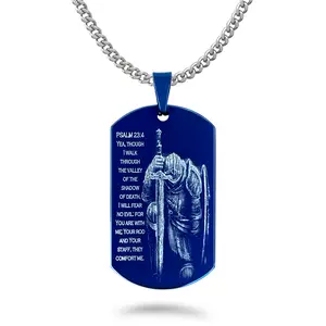 Stainless Steel Necklace, Psalm 23:4 Dog Tag Design with Inspirational Verse and Detailed Graphic Pendant SSN836