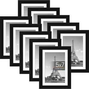 5x7 Picture Frame Set of 10, Display Pictures 4x6 with Mat or 5x7 Without Mat, Multi Photo Frames Collage for Wall or Tabletop Display