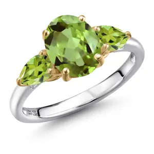 925 Silver and 10K Yellow Gold Green Peridot Engagement Ring For Women | 2.93 Cttw | Oval 9X7MM | Gemstone August Birthstone