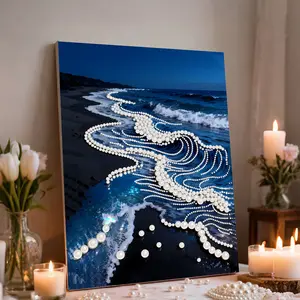 DIY Pearl Diamond Painting Blue Ocean Seascape Special Shaped Rhinestone Diamond Wall Art