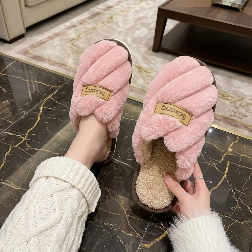 Women's Fuzzy Slippers, Criss Cross Fluffy House Slippers, Soft Plush Open Back Slip On Home Shoes, Cozy Warm Indoor Slippers for Fall Winter