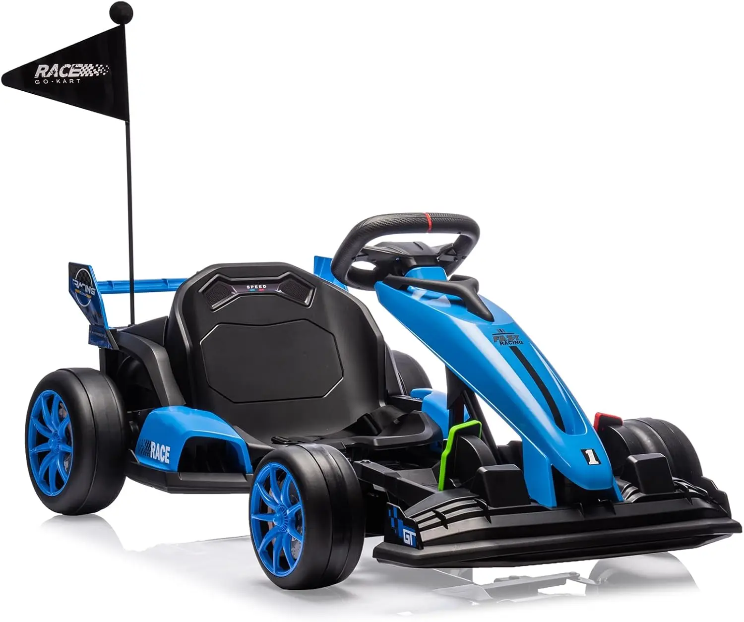 24V Electric Drifting Kart for Kids Ages 6-12, 300W Motor, Adjustable Seat, Silent EVA Foam Tires, Dual Gas & Brake Pedals, 8.5 MPH Speed, Durable Steel Frame, Safety Seat Belts, Steering Wheel, White Ride-On Toy