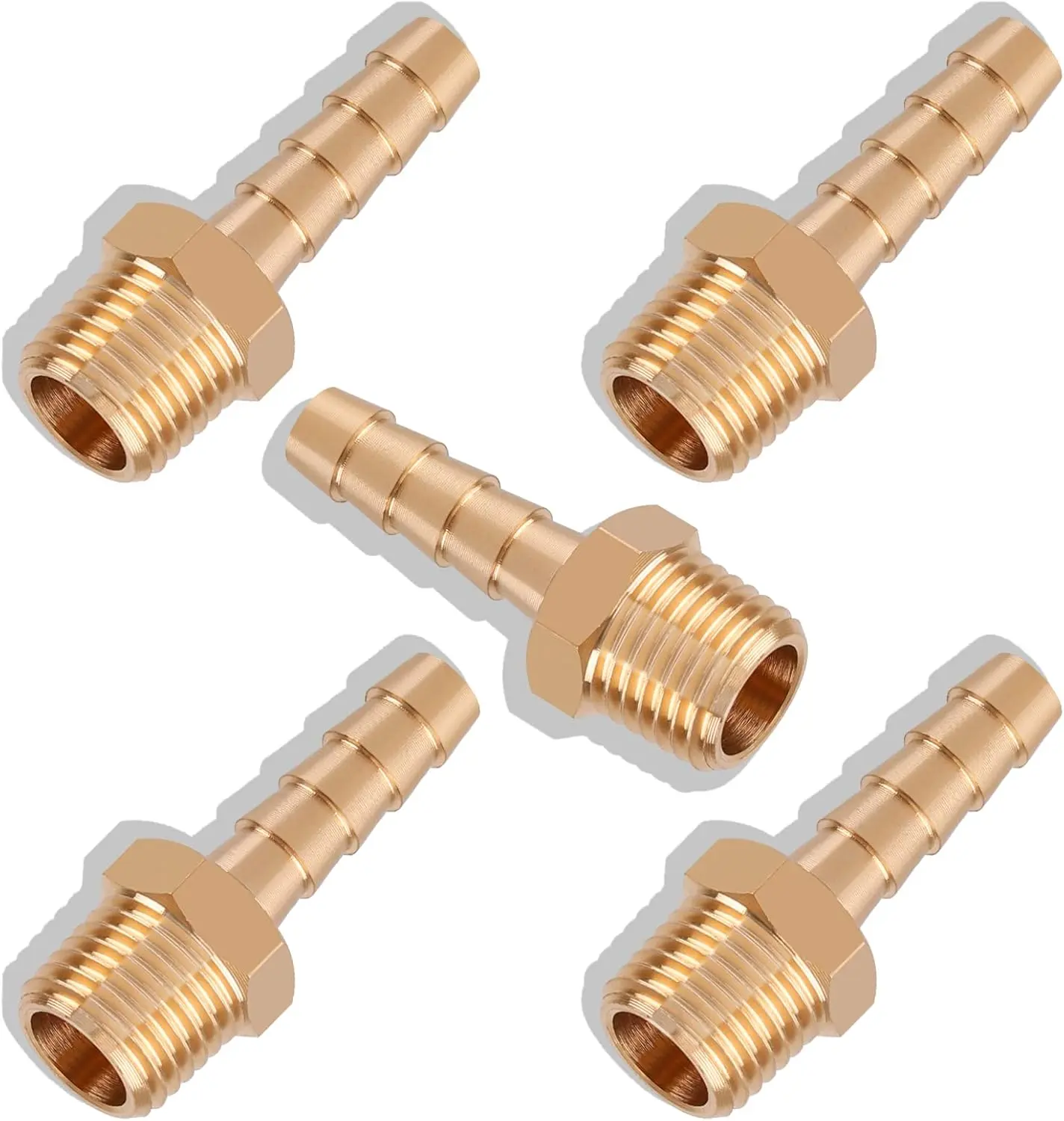5pcs Brass Hose Barb Fittings 1/4 Inch Barb to 1/4 Inch NPT Male Thread Air Hose Fittings Adapter Connector Water Fuel Air Line Fittings 1/4" Barb * 1/4" NPT Brass Fittings