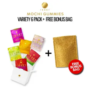 ISSEI Mochi Gummies Chewy Candy Variety 6 Pack + FREE BONUS BAGi | Soft & Chewy | Award Winning | Gelatin-Free, Non-GMO, Gluten-Free, Plant-Based, Dye-Free | Delicious Snack | 2 Oz (6 Pack, Rainbow Variety) Sweet Bonbon