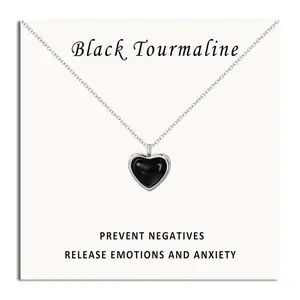 Black Heart Necklace for Women, Black Necklace as Christmas Birthday Gift for Her, Black Tourmaline Necklace for Teen, Black Jewelry Handmade Necklace Silver Heart Pendant as Trendy Jewelry