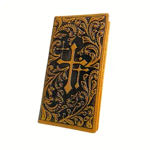 Western Floral Embossed Full Grain Leather Wallet For Women Cowgirl Slim Long Bifold Checkbook Wallet With Multi Card Slots