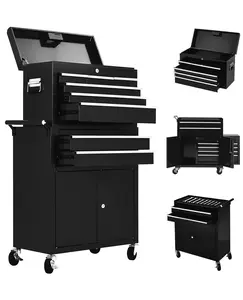 【GARVEE】8-Drawer Rolling Tool Chest,  2-in-1 High Capacity Removable Cabinet Storage Tool Box with Wheels and Drawers, Detachable Toolbox with Lock for Workshop Mechanics Garage (Black)