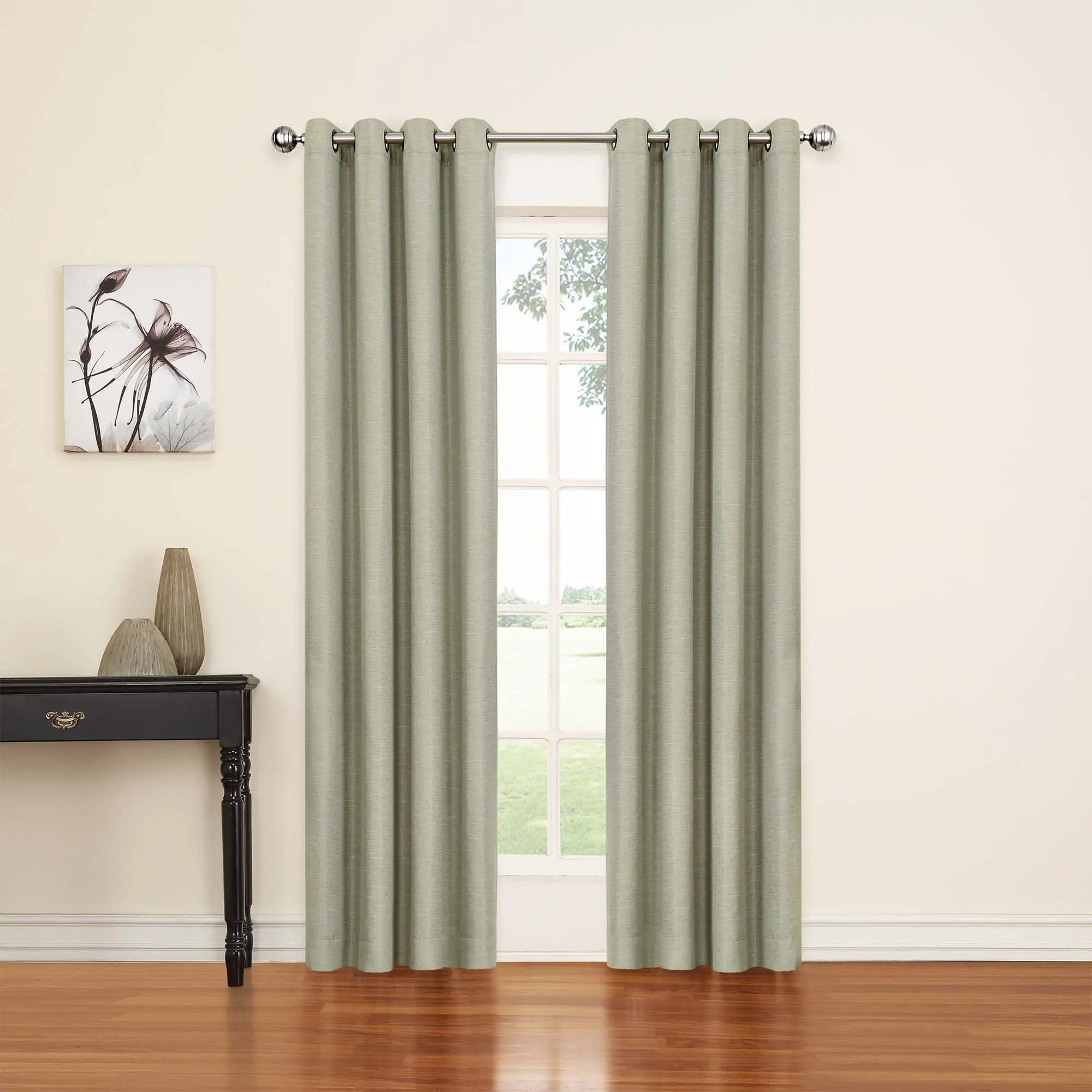 ECLIPSE Luxor Thermal Insulated Single Panel Grommet Top Darkening Curtains for Living Room, 52" x 63", Sage