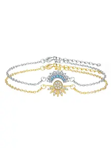 Sun Moon Bracelet Set Stackable Bracelet for Women Men Sparkling Gold Sun Ring/Blue Moon Bracelet Couple Bracelet Matching Bracelet as Friendship
