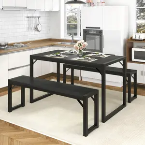 Allewie 3-Piece Dining Table Sets with Benches, Heavy Duty Metal Space-Saving Dinette for Kitchen/Living Room/Studio#TikTokShopBlackFriday #Christmas Gifts
