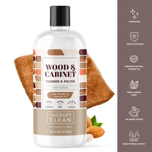 Therapy Clean Wood & Cabinet Cleaner Kit - Includes 16 oz Bottle and Microfiber Cloth - Safe for Cabinets, Furniture - Household Cleaning Supplies