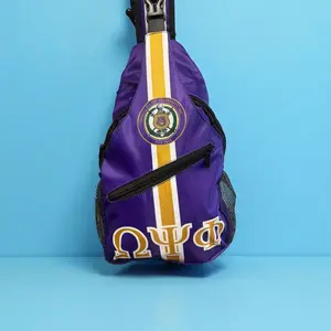 Omega Psi Phi Sling Bag Greek Crossbody Backpack Purple Gold Crest