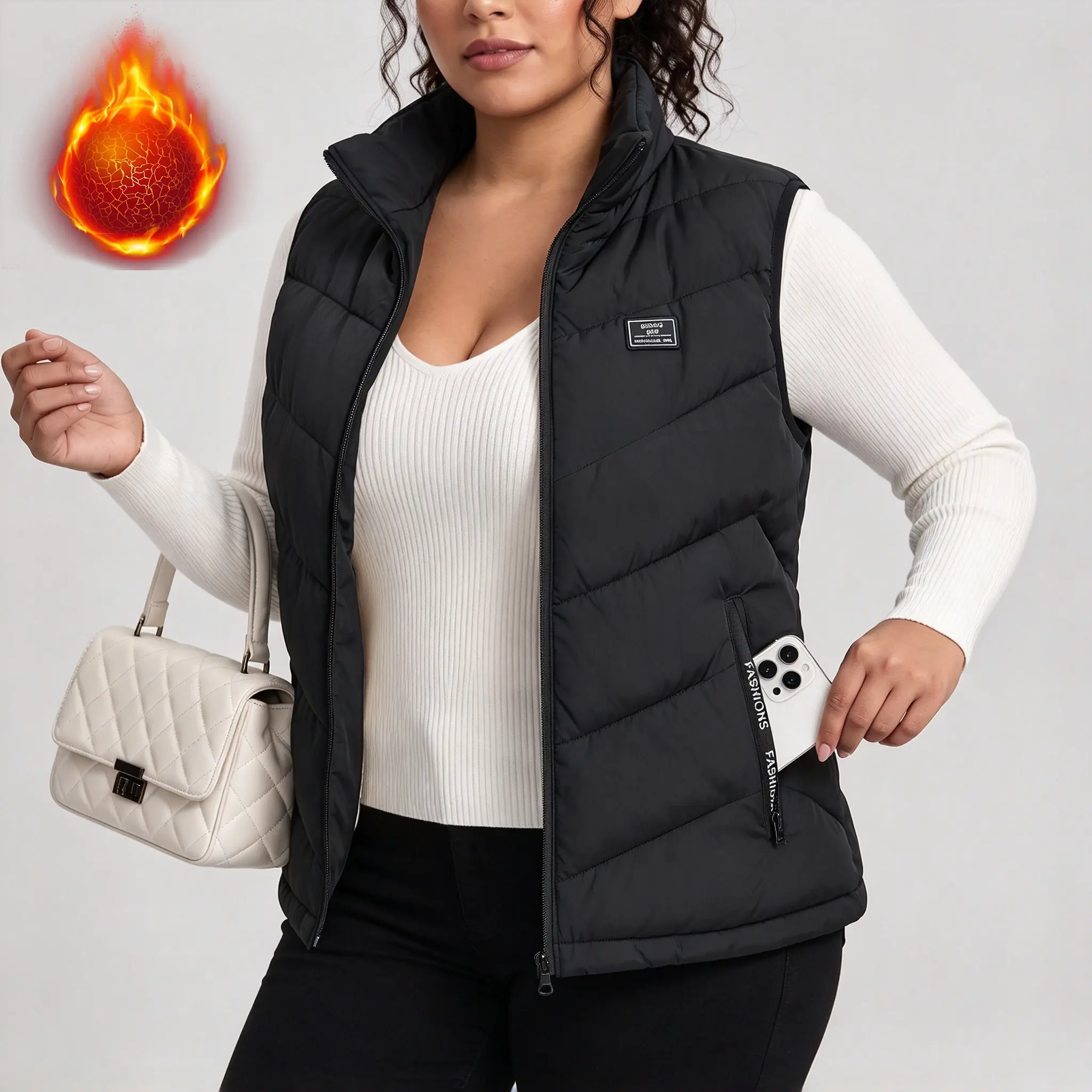 Women’s stand collar color-block quilted vest with zip pockets; autumn/winter outerwear suitable for everyday wear, outings with friends, and winter street style—fashionable, warm, casual, and versatile; new arrival for fall.