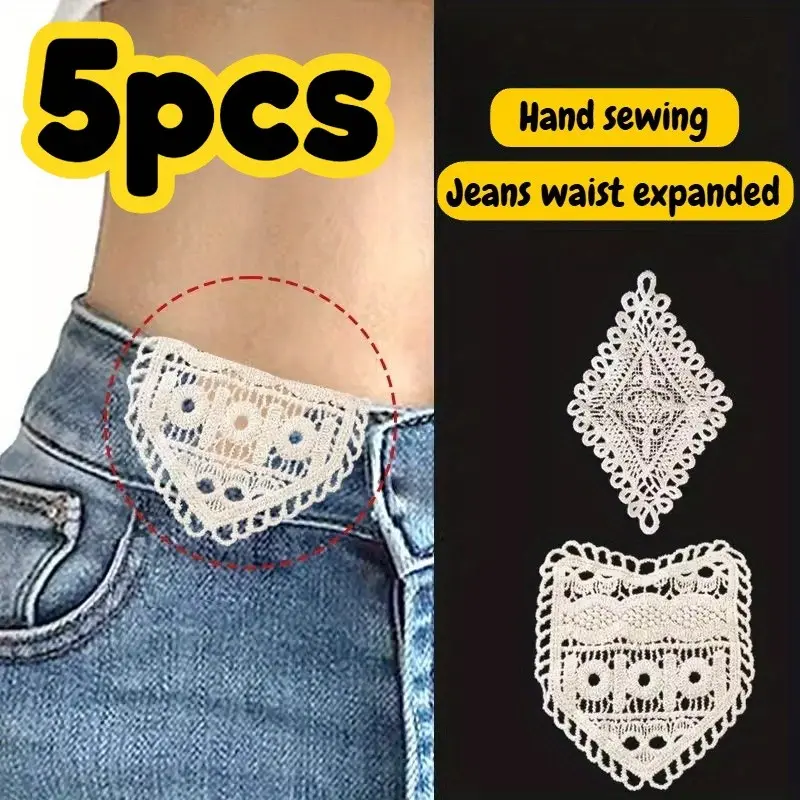 5-Piece Hand-Stitched Jeans Waist Extender, Adjustable and Extendable, Designed for Larger Waists, Secure Fit, Waist Expander
